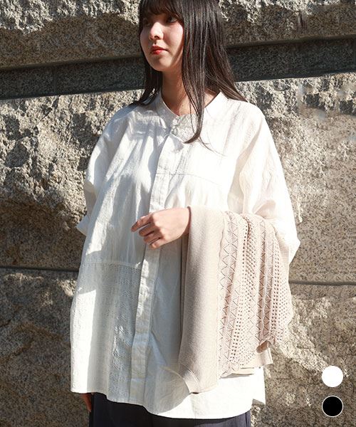 【シャツ】 アシンメトリー切替 シャツ