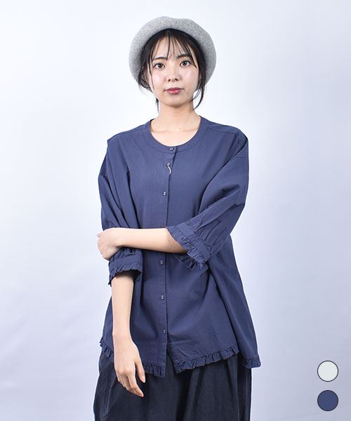 fu-ai 刺繍 袖裾フリル 7部袖 ブラウス