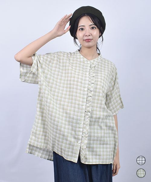 fu-ai チェック 前立てフリル ブラウス