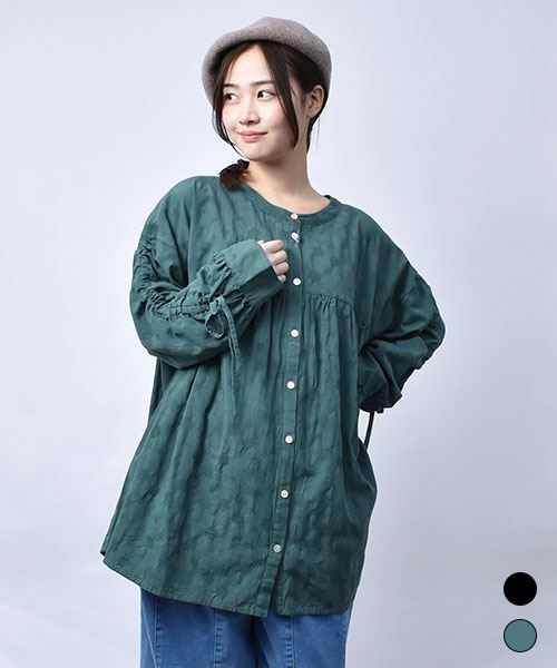 【ブラウス】 ドットジャガード リボン ブラウス