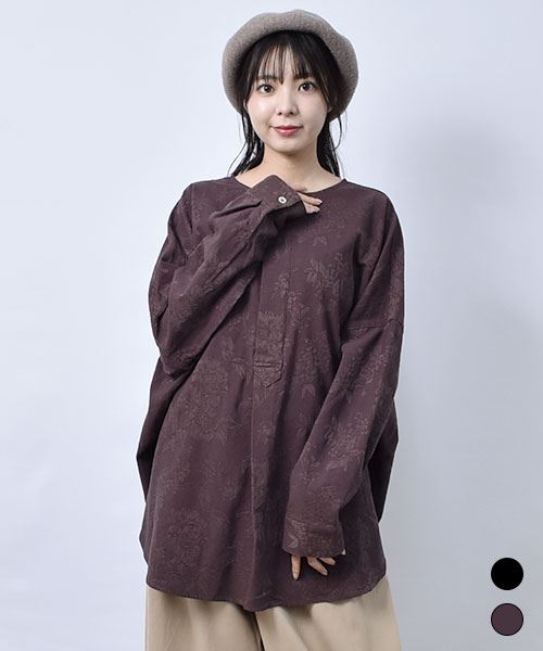 fu-ai 花柄 丸首 裾ラウンド BIG シャツ