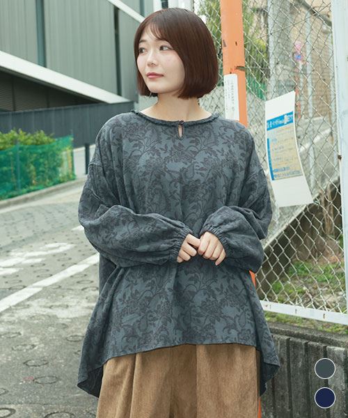 fu-ai 花柄 フリル衿 袖ピンタック チュニック