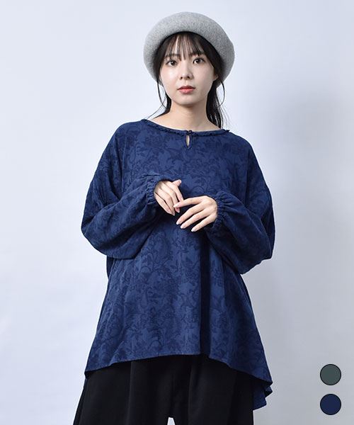 fu-ai 花柄 フリル衿 袖ピンタック チュニック