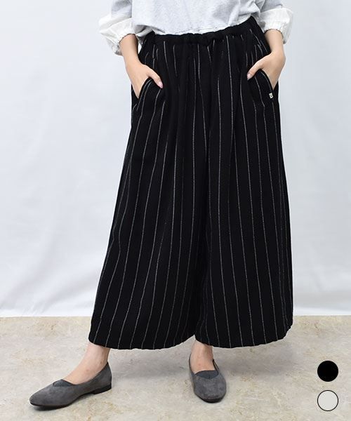 【パンツ】 タック ストライプ キュロットパンツ