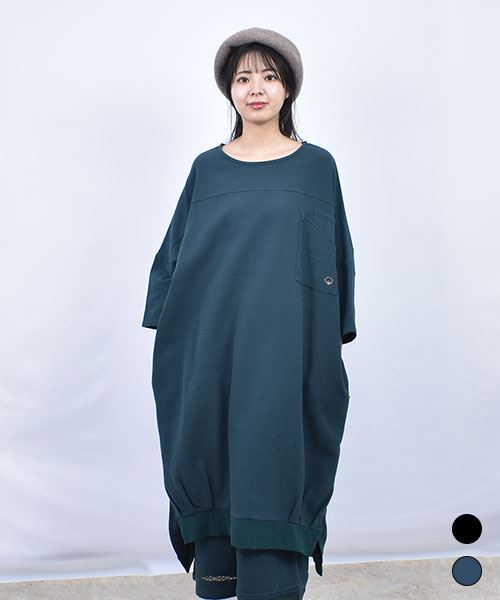 fu-ai 胸ポケット 裾リブ スリット入り ワンピース