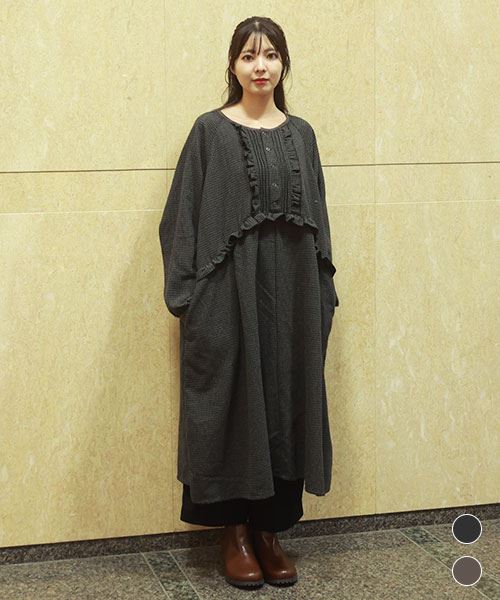 【ワンピース】 千鳥チェック フリル ワンピース