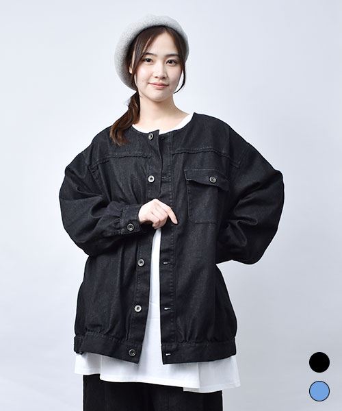 【ジャケット】 ストレッチデニム クルーネック ジャケット
