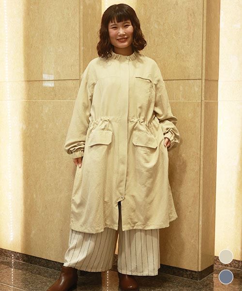 【アウター】 ピーチ起毛 ゴムリブ ロングコート