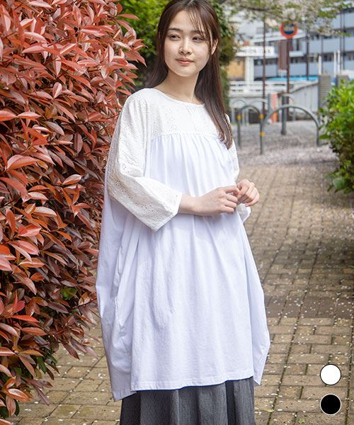 【チュニック】 レース ギャザー チュニック