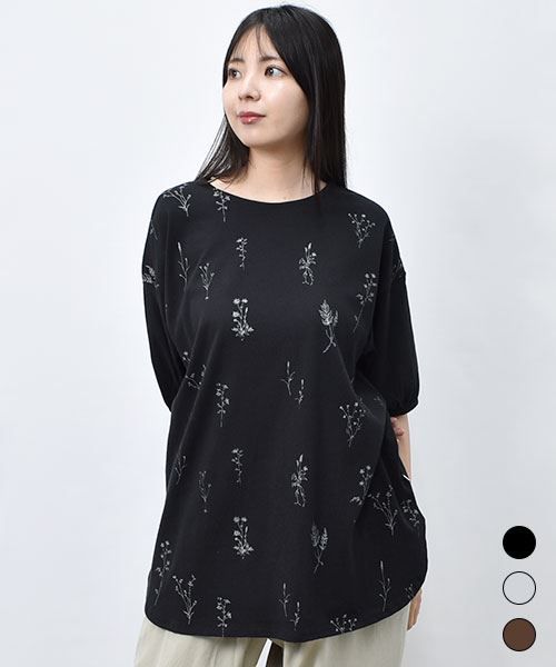 【Tシャツ】 花柄 ラウンド プリントT
